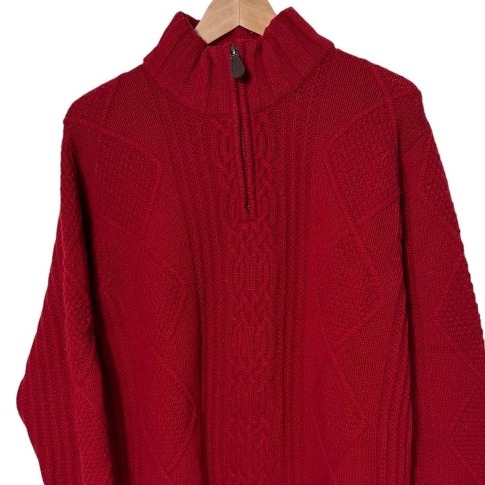 Jos A Bank Executive Collection Red Lambswool Cable Knit Quarter Zip Sweater L